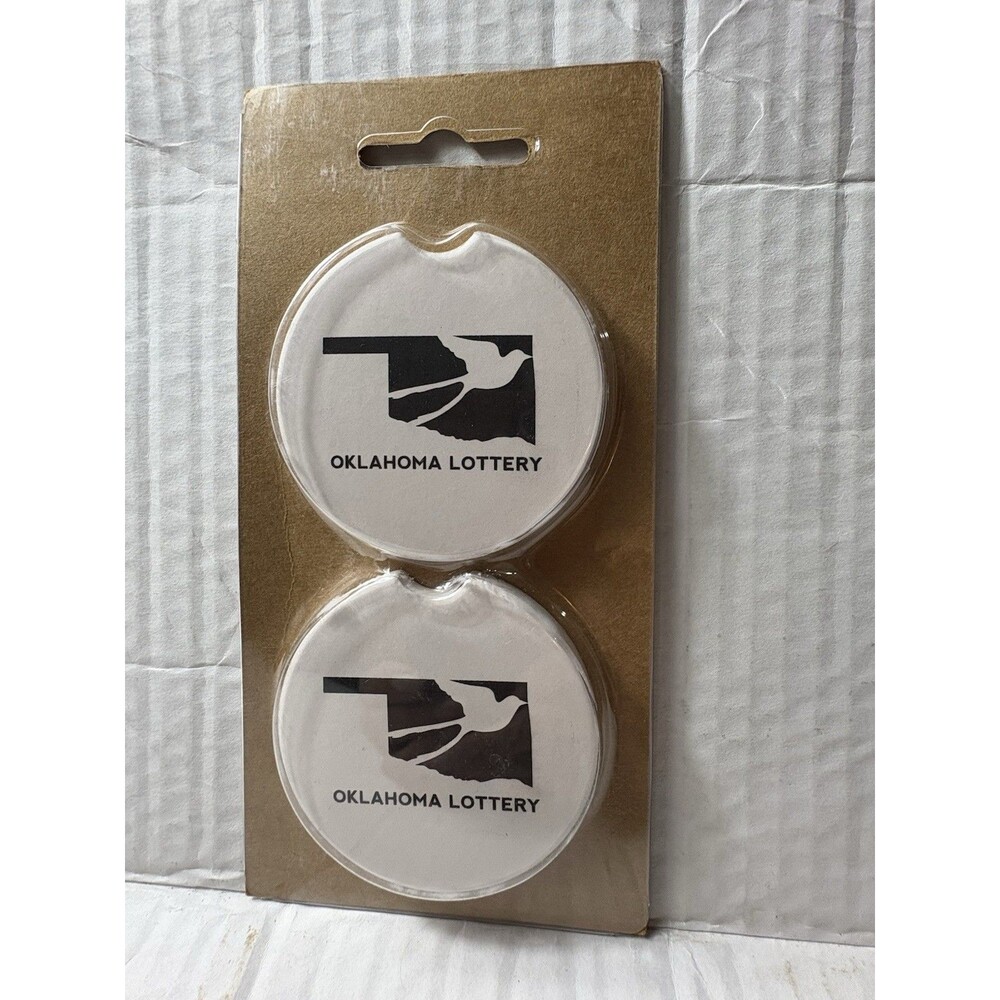 Oklahoma Lottery Car Coasters Set of 2 Absorbent Cup Holder Inserts New